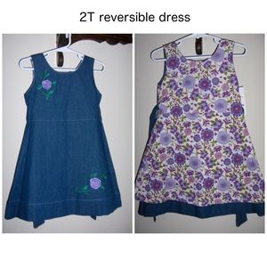 2T baby girl denim floral reversible dress